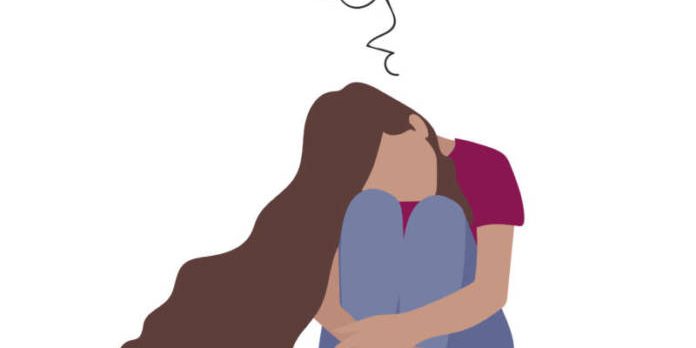 Vector cartoon illustration of despaired women sad when sitting alone on the floor. Isolated characters on white background. Vector cartoon illustration of despaired women sad when sitting alone on the floor. Isolated characters on white background.
